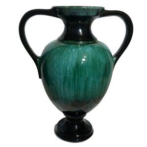 Blue Mountain Pottery Vase BMP Green Drip Glaze Double Handled MCM 12" Vintage